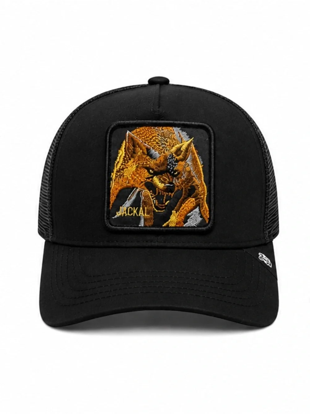 Trucker Hat with Embroidered Jackal Patch black cap